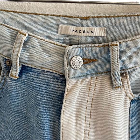 Pacsun Eco Hopper Patch Mom Jean Two Tone Blue Wash - Picture 7 of 14